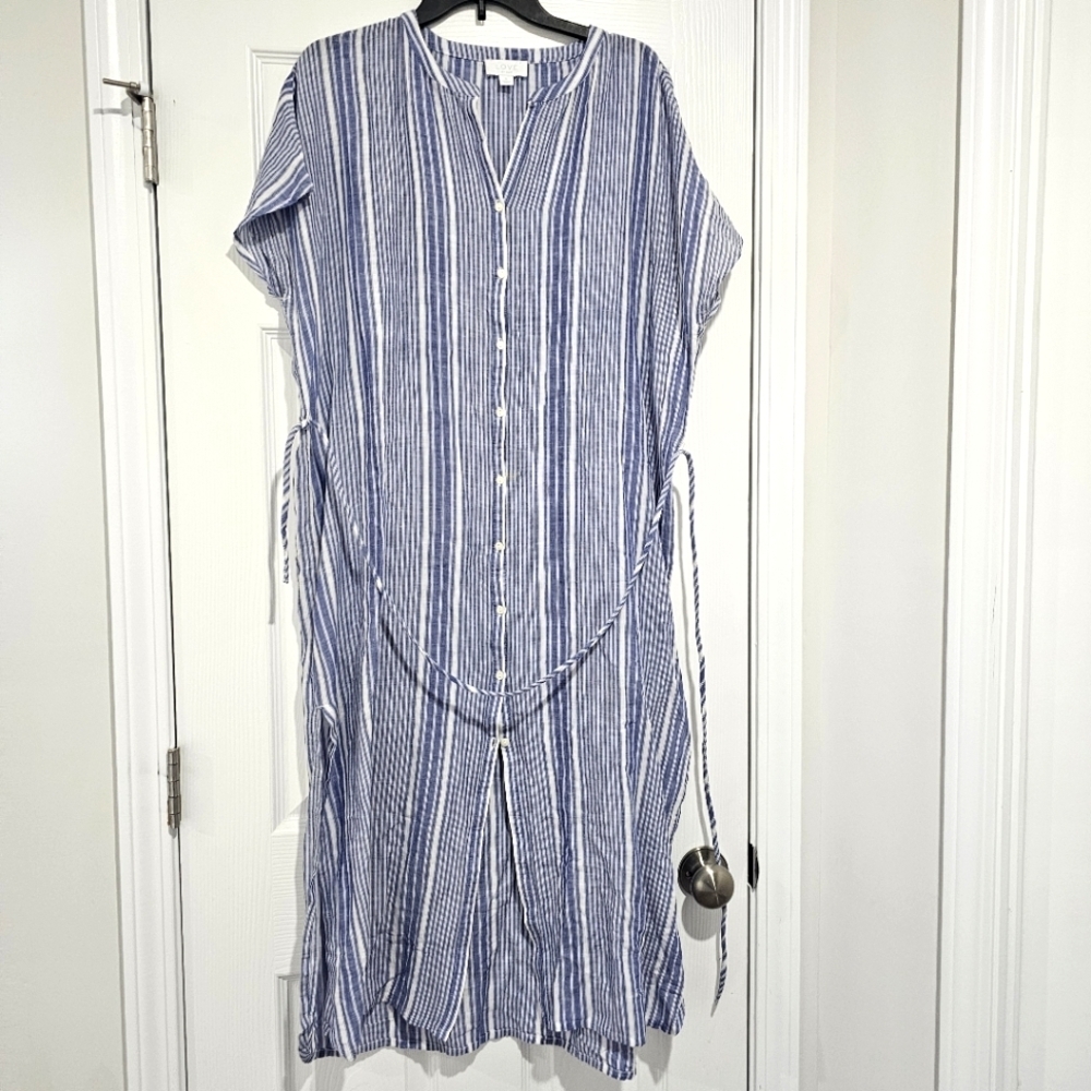 LOVE Gap Blue And White Stripes Button Up Midi Dress Size Small Beach {Bx9}